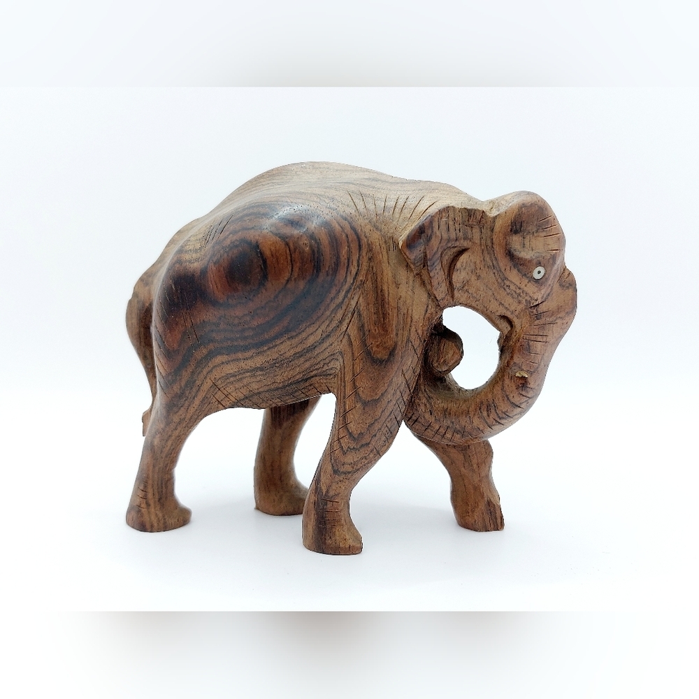 Vintage Hand Carved Box Wood Elephant Statue - Picture 2 of 5